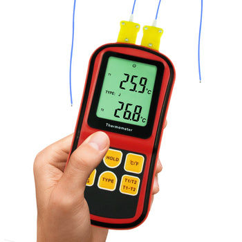 PD_12 Kibeland Instrument Digital Thermometer Dual Channel Temperature Meter Tester for K/J/T/E/R/S/N Thermocouple Large Display with Backlight