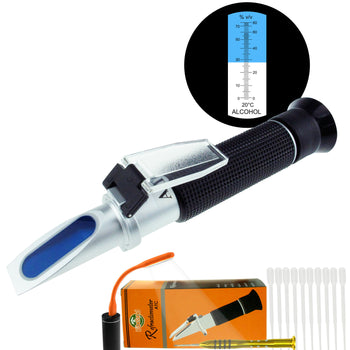 PD_29 Kibeland Ethyl Alcohol Handheld Refractometer with ATC, 0~80% alcohol volume percent, with EXTRA Mini USB Light, Wine Making, Alcohol Producing