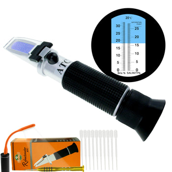 PD_23 Kibeland Handheld Brix and Salinity Refractometer with ATC, Dual Scale Brix 0~32% Salinity 0~28%, with EXTRA Mini USB Light