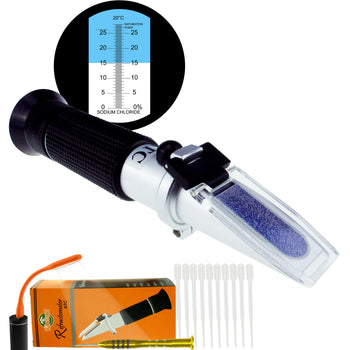 PD_24 Kibeland Handheld Salinity Refractometer with ATC, Scale 0~28%, Sodium Chloride, with EXTRA Mini USB Light, Salty Food Measurement