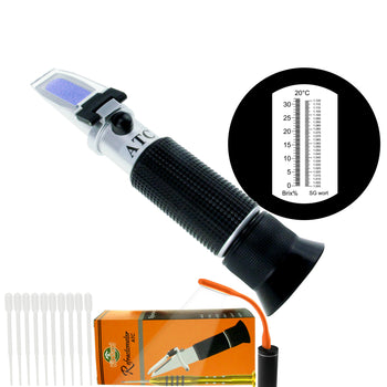 PD_27 Kibeland Beer Wort and Wine Refractometer, Brix/Specific Gravity Refractometer, Dual Scale, Brix 0-32%, SG Wort 1.000~1.120, with EXTRA Mini USB Light